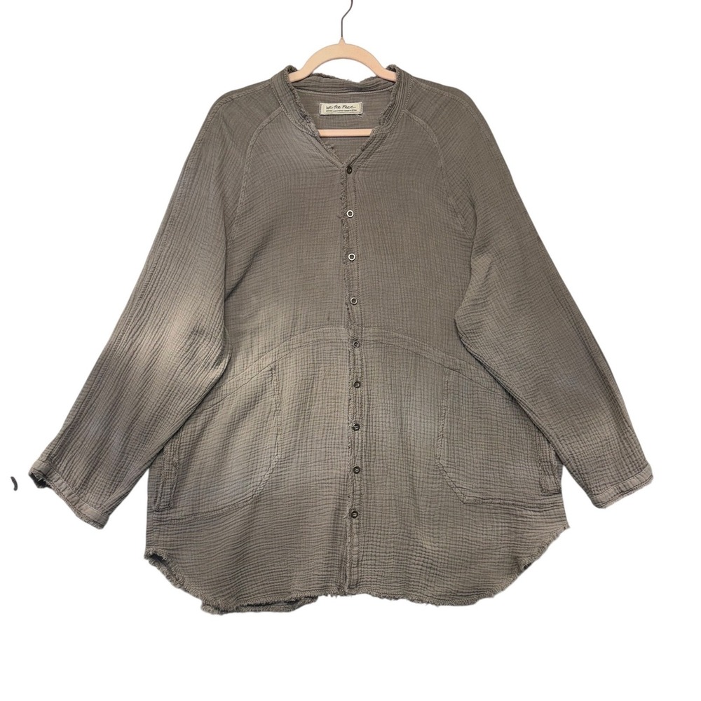 We The Free Free People Summer Daydream Button Down Top Gray Gauze Medium